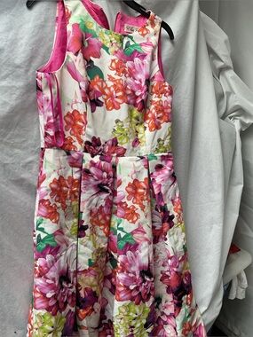 Eliza J Floral Fit-and-Flare Dress in Pink, Orange & Green